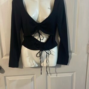 Zara Stylish Black Tie-Front Crop Top